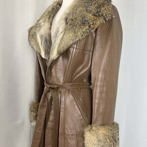 Vintage 1970's New England Sportswear Leather Trench Coat KitFox Fur Trim, 10